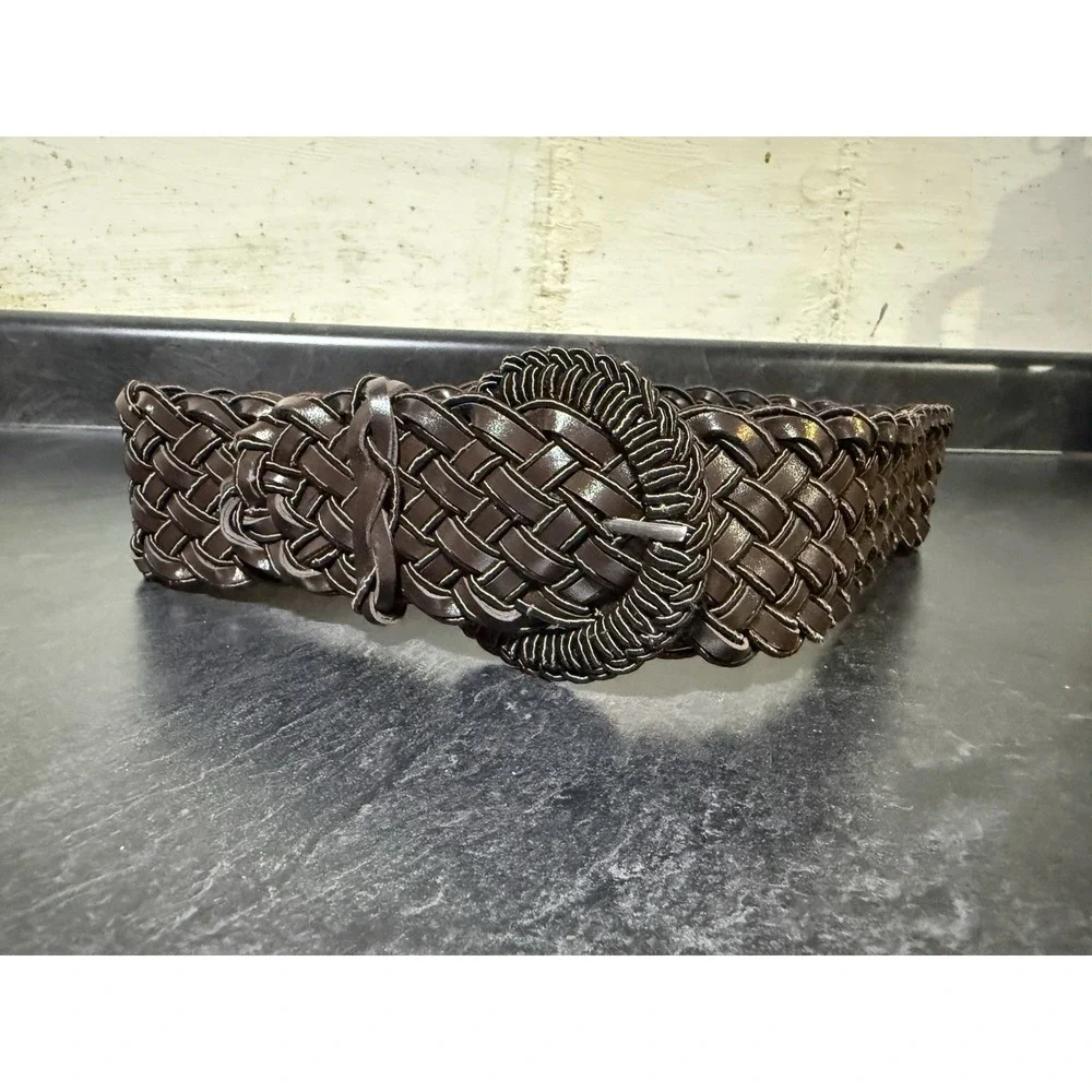 Women's Braided Brown Belt Basketweave Woven Size Medium 35